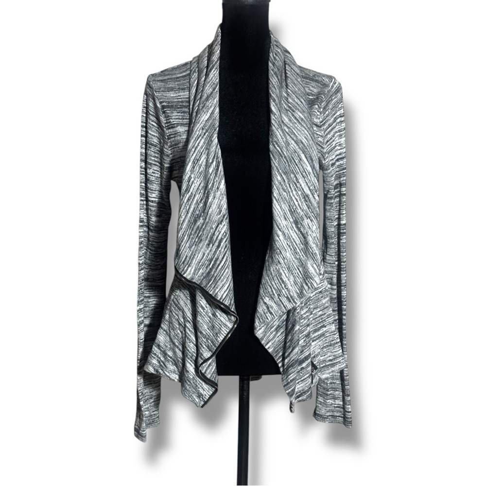 Maurices Gray and White Draped Open Front Lightweight Long Sleeve Cardigan
